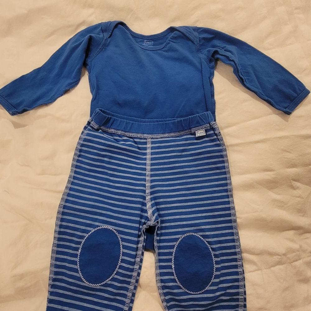iPlay Green Sprouts organic cotton BLUE Bodysuit And Pants 6-9m